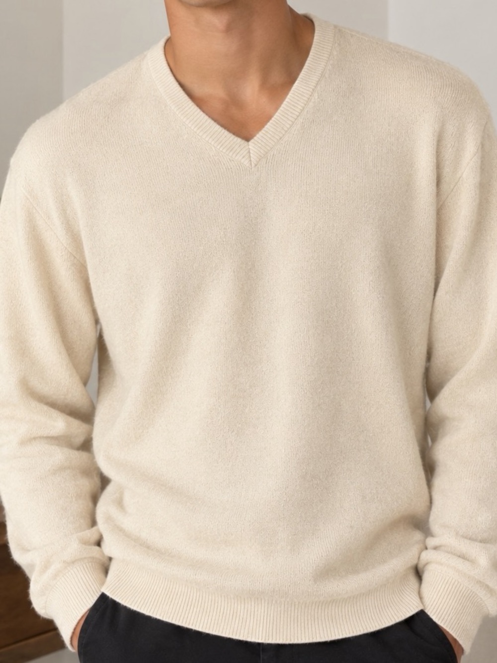 Daniel Cremieux Signature Collection 100% Cashmere V-Neck Sweater Cream XXL